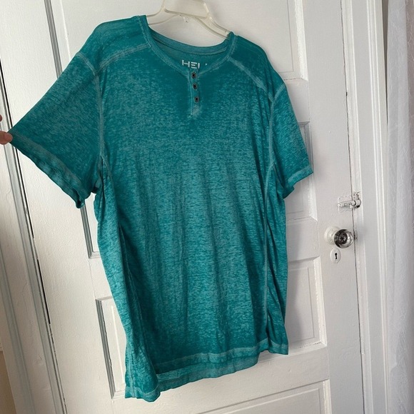 Helix Men's Short Sleeve Turquoise Burnout Henley T-Shirt Cotton XXL Casual Y2K - Picture 5 of 10